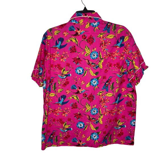Printfresh Women's Pajama Top M Hummingbird Haven Pink Short Sleeve Floral PJs - Picture 5 of 8